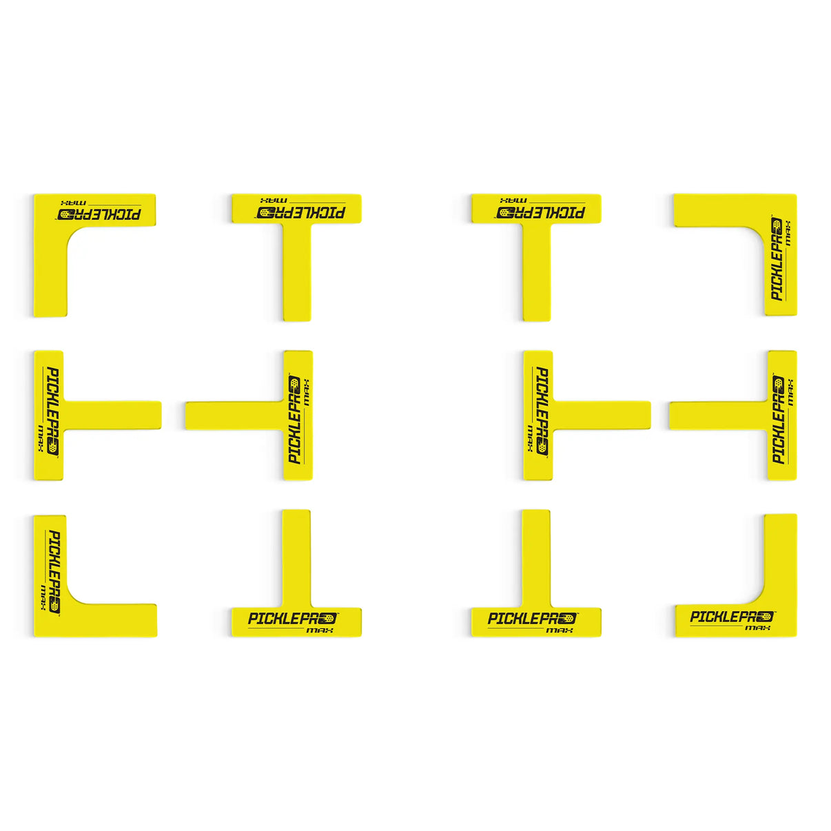 Pickleball court markers complete kit with 8 PVC T-shapes and 4 L-shapes, water resistant, UV resistant, and no tools needed
