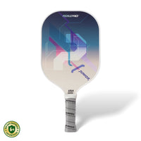 PicklePro Junior Malibu junior pickleball paddle with white face, purple-blue graphics, and kid-safe materials lab certified badge