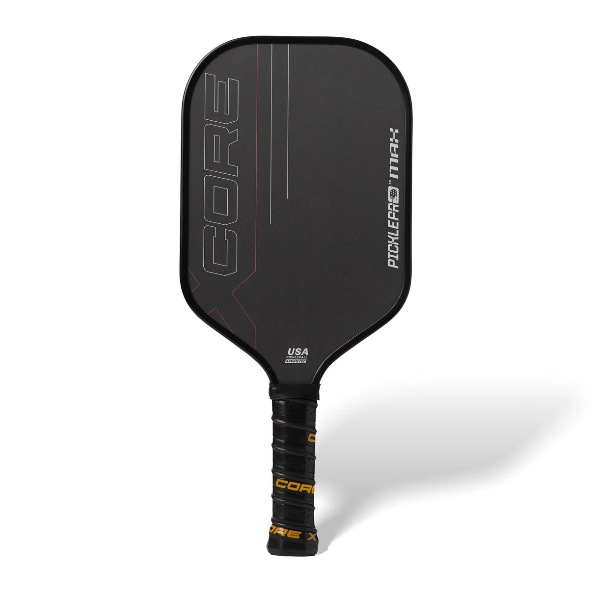 PicklePro Max X Core carbon fiber pickleball paddle with CFS finish, black face, and USAP approved design