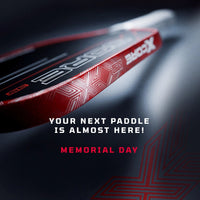     PicklePro Max X Core 3S teaser banner with red edge guard pattern, Your Next Paddle Is Almost Here headline, and Memorial Day message